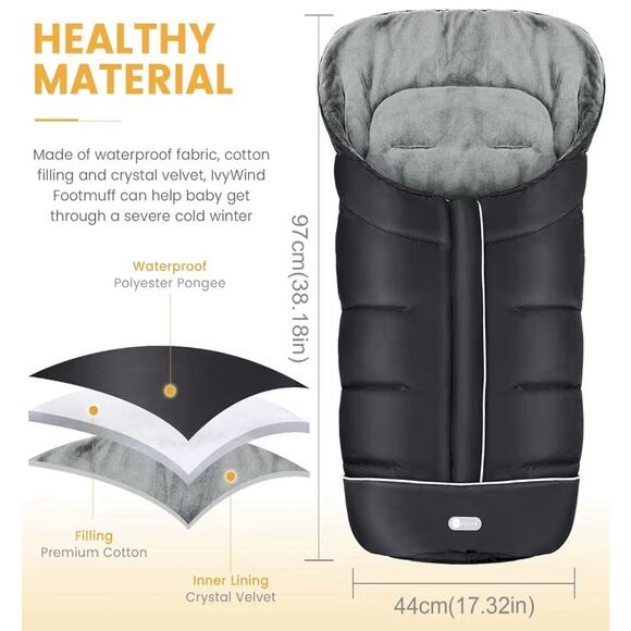IvyWind Universal Stroller Footmuff Winter Waterproof Bunting Bag Black New - Picture 6 of 7